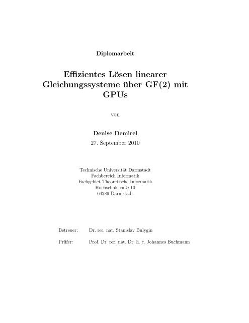 Effizientes Lösen linearer Gleichungssysteme über GF(2) - CDC ...