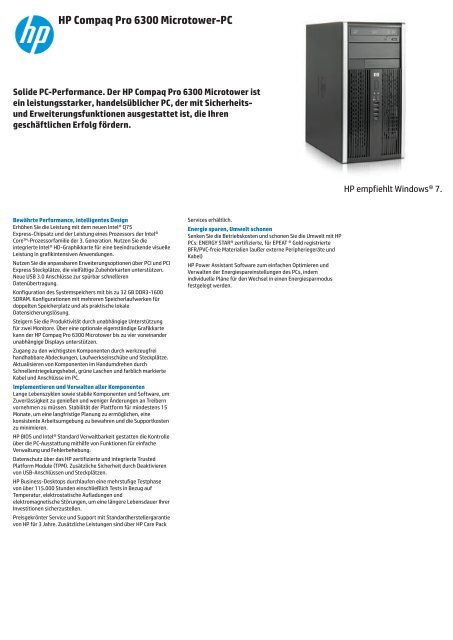 Datenblatt HP Compaq Pro 6300 Microtower-PC - KFK GmbH ...