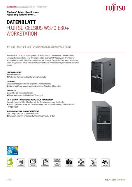 Datenblatt Fujitsu CELsius W370 E80+ Workstation
