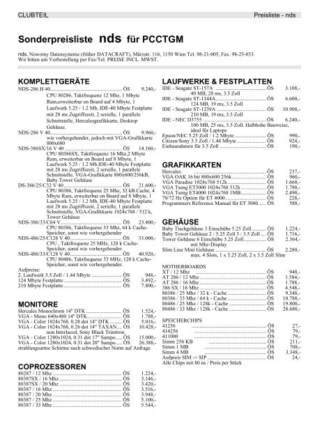 Sonderpreisliste nds für PCCTGM - PCNews