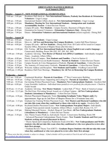Orientation Master Schedule 2012