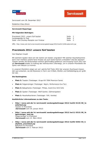 PDF zur Sendung vom 28. Dezember 2012 - WDR.de