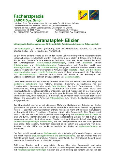 Granatapfel- Elixier - Facharztpraxis Labor Doz. Schön