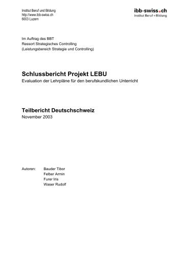 Schlussbericht Projekt LEBU - Institut Beruf + Bildung