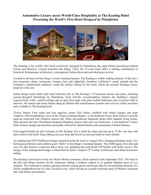 Automotive Luxury Meets World Class Hospitality At The Keating Automotive Luxury Meets World Class Hospitality At The Keating