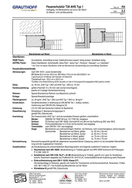 Feuerschutztür T30 AHS Typ 1 2.3 - Holzland-Profi