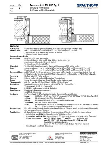 FH 2.1 Feuerschutztür T30 AHS Typ 1 - Grauthoff Türengruppe