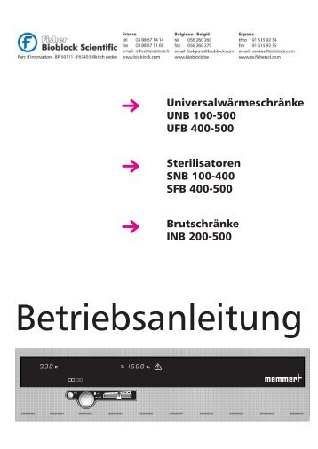 Bedienungsanleitung - ETUVE MEMMERT UNB/UFB/INB