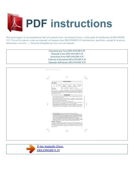 Istruzioni per l'uso DELONGHI 9.35 - ISTRUZIONI PDF