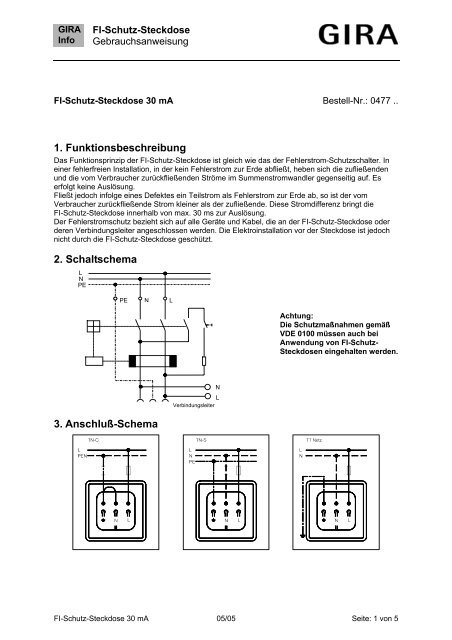 FI-Schutz-Steckdose 30 mA Art. Nr.: 477 xx - Download - Gira