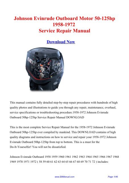 Johnson Evinrude Service Manual Colt/Junior thru 55 Commercial PN# 507546