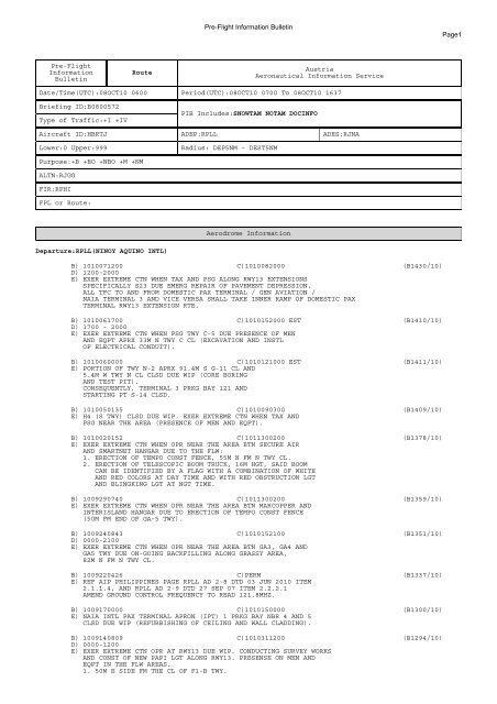 Pre-Flight Information Bulletin Route Austria Aeronautical ...