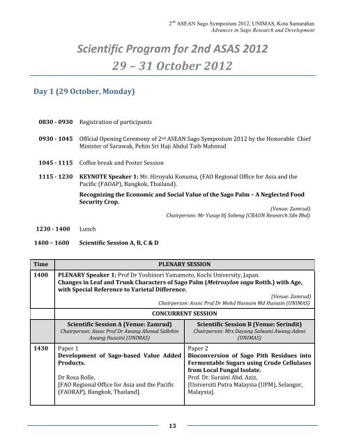 2nd ASEAN Sago Symposium 2012, UNIMAS, Kota Samarahan ...