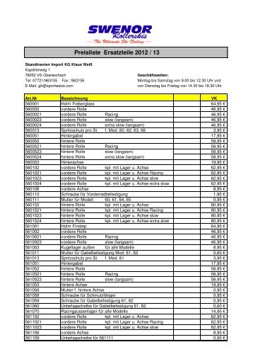 25 - 26 Preisliste Swenor Ersatzteile 12_13 - Sport Weiß