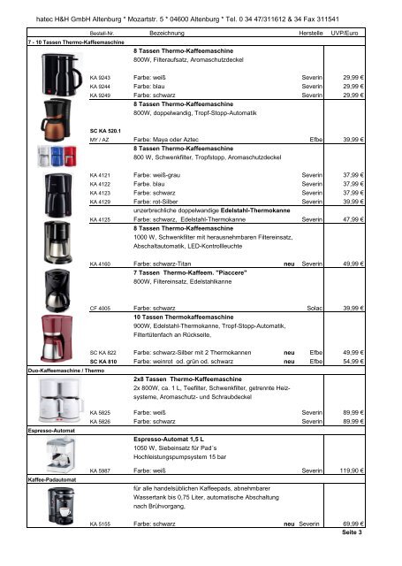 Lieferprogramm mit unverbindlicher Preisempfehlung - Hatec H&H ...