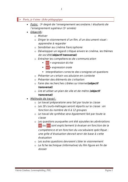 Paris, je t'aime : fiche pédagogique • Public : 3e degré de l ...