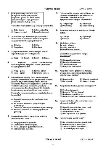 türkçe testi dpy 5. sınıf 1. 9. türkçe testi dpy 5. sınıf