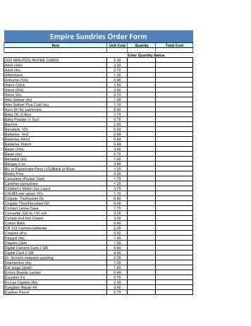 Empire Sundries Order Form