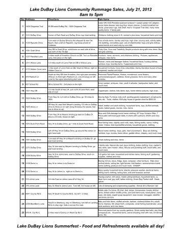 Lake DuBay Lions Community Rummage Sales, July 21
