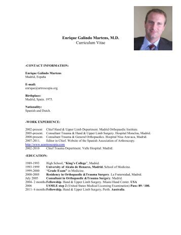 Enrique Galindo Martens, M.D. Curriculum Vitae