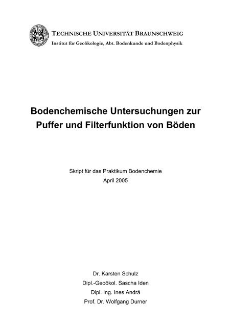 Bodenchemische Untersuchungen zur Puffer und Filterfunktion von ...