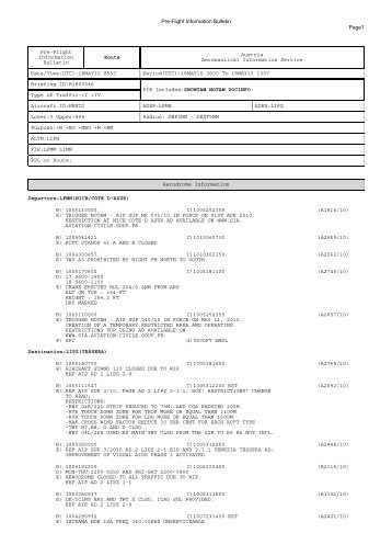 Pre-Flight Information Bulletin Route Austria Aeronautical ...