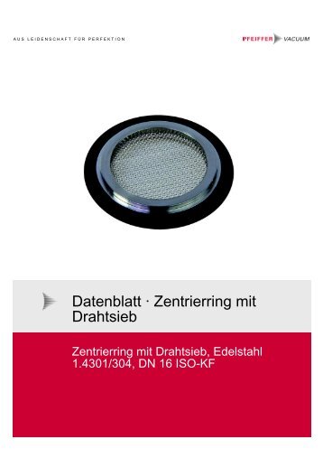 Datenblatt · Zentrierring mit Drahtsieb - Pfeiffer Vacuum