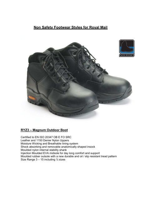 Non Safety Footwear Styles for Royal Mail myroyalmail