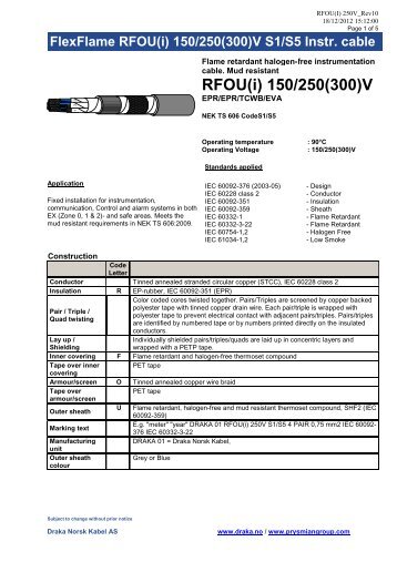 RFOU(i) 150/250(300)V - Draka norsk kabel
