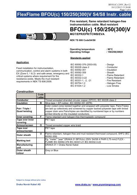 BFOU(c) 150/250(300)V - Draka norsk kabel