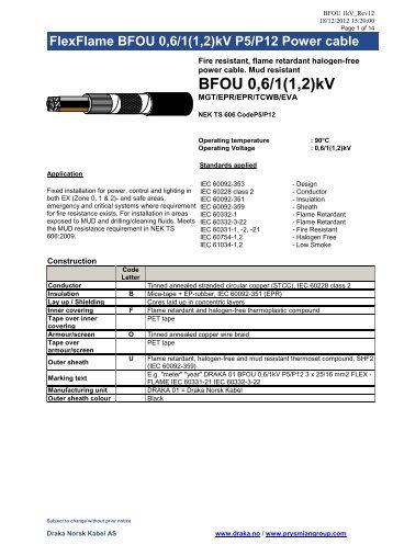 BFOU 0,6/1(1,2)kV - Draka norsk kabel