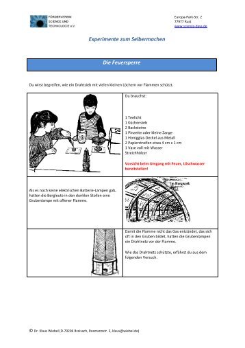Experimente zum Selbermachen Die Feuersperre - Science Days