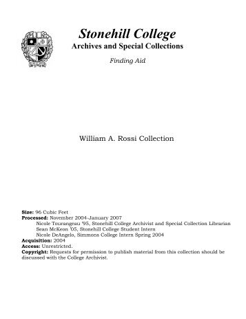 William A. Rossi Collection - Stonehill College