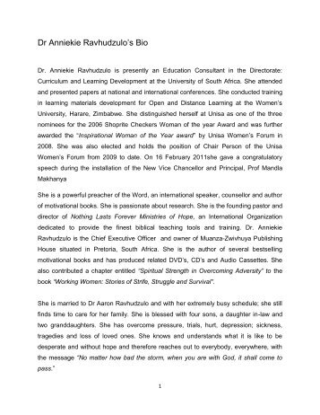 Dr Anniekie Ravhudzulo's Bio - Unisa