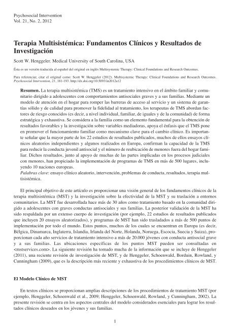 Terapia Multisistémica: Fundamentos Clínicos y Resultados de Investigación