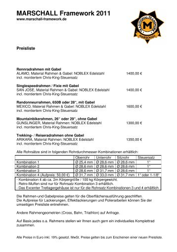 MARSCHALL Framework 2011 Preisliste Deutschland\374