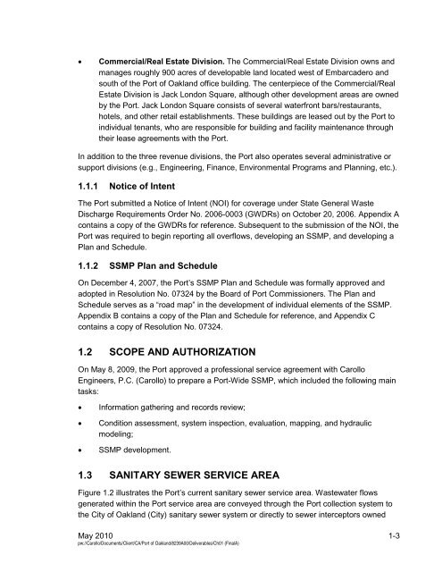 Port-Wide Sewer System Management Plan(SSMP) - Port of Oakland