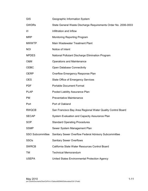 Port-Wide Sewer System Management Plan(SSMP) - Port of Oakland