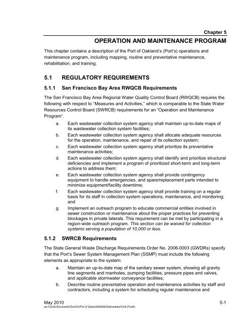 Port-Wide Sewer System Management Plan(SSMP) - Port of Oakland