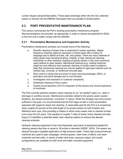 Port-Wide Sewer System Management Plan(SSMP) - Port of Oakland