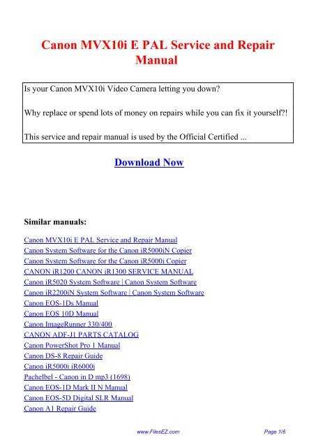 Canon MVX10i E PAL Service and Repair Manual - FilesEZ.com