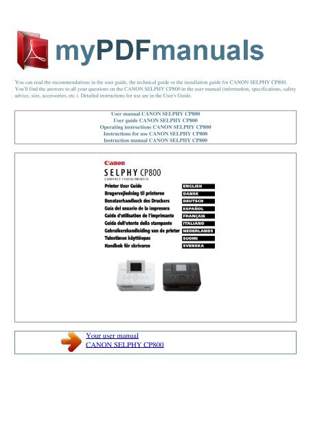 User manual CANON SELPHY CP800 - MY PDF MANUALS