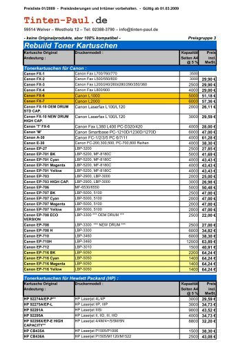 Rebuild Toner Kartuschen - Tinten-Paul.de