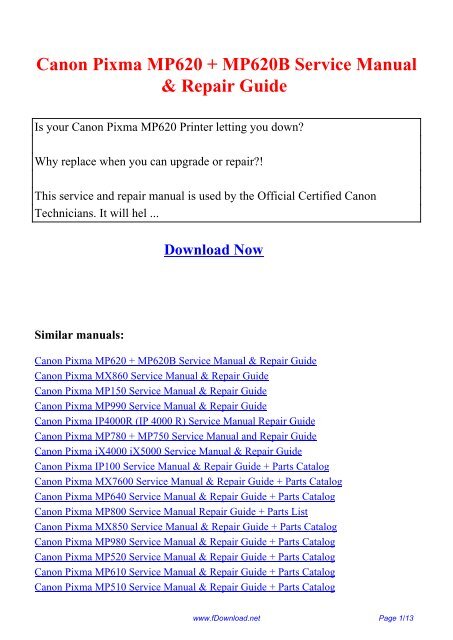 Canon Pixma MP620 + MP620B Service Manual &amp; Repair Guide