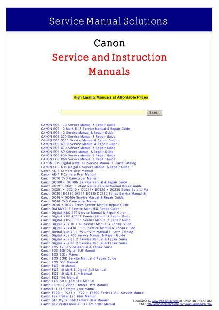 Service Manual Solutions Canon Service and Instruction Manuals