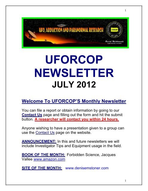 UFORCOP NEWSLETTER - UFO Research Center of PA