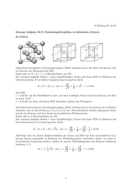 Lösung Aufgabe 02/2: Zwischengitterplätze in kubischen Gittern fcc ...