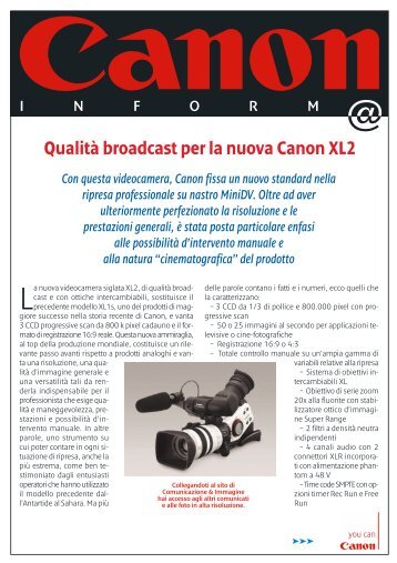 del prodotto Qualità broadcast per la nuova Canon XL2 - Adcom