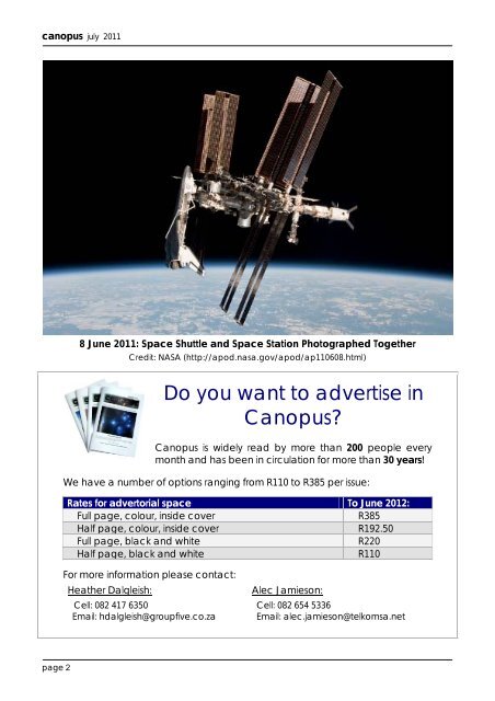 july 2011 - Astronomical Society of Southern Africa