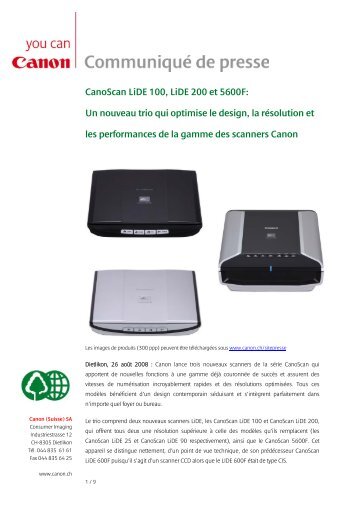 CanoScan LiDE 100, LiDE 200 et 5600F: Un nouveau trio ... - Canon